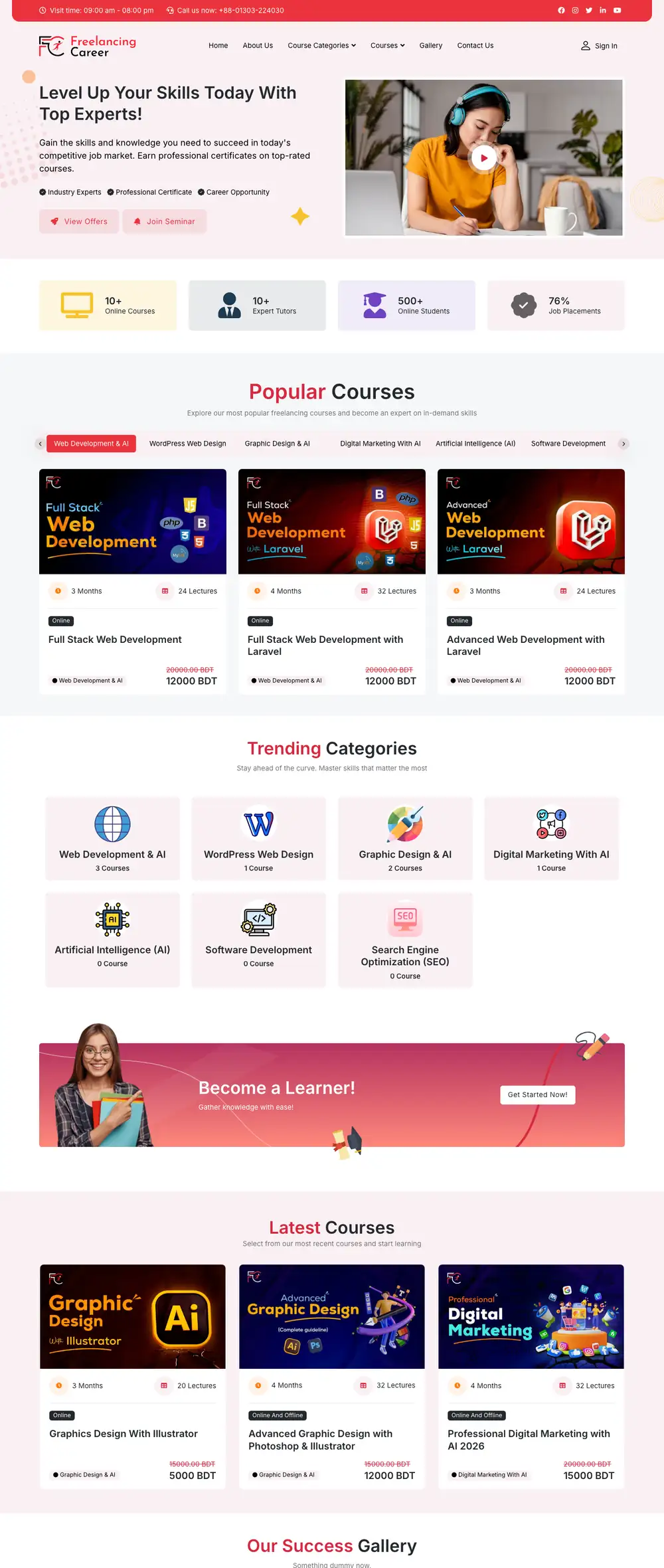 The top of the Freelancing Career website