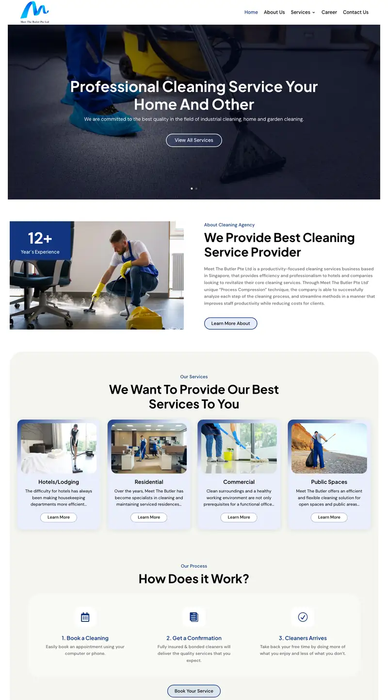 The Meet The Butler website, Cleaning services